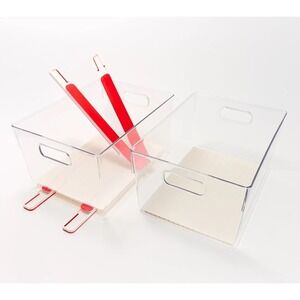 Cella Set of 2 Clear Sliding Drawer Cabinet‎ Bins w/ Silicone Liners White Linen